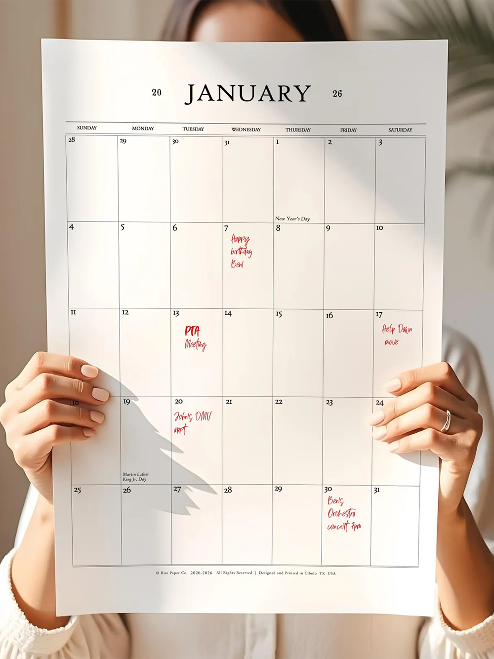 2026 12-MONTH, Dates Calendar Minimalist