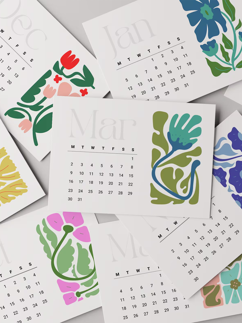 2026 Mini Calendar Cards- Floral Monthly