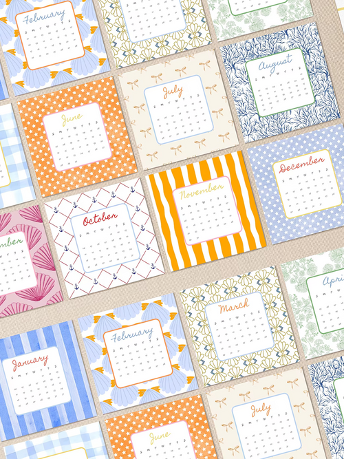 2026 Mini Calendar | Seaside Themed | Square Monthly Desk Calendar Set