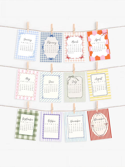 2026 Mini Preppy Calendar Cards