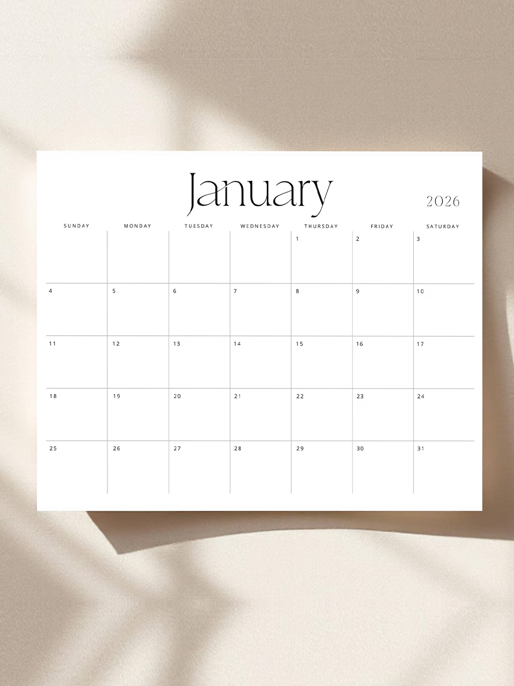 2026 Minimalist Calendar