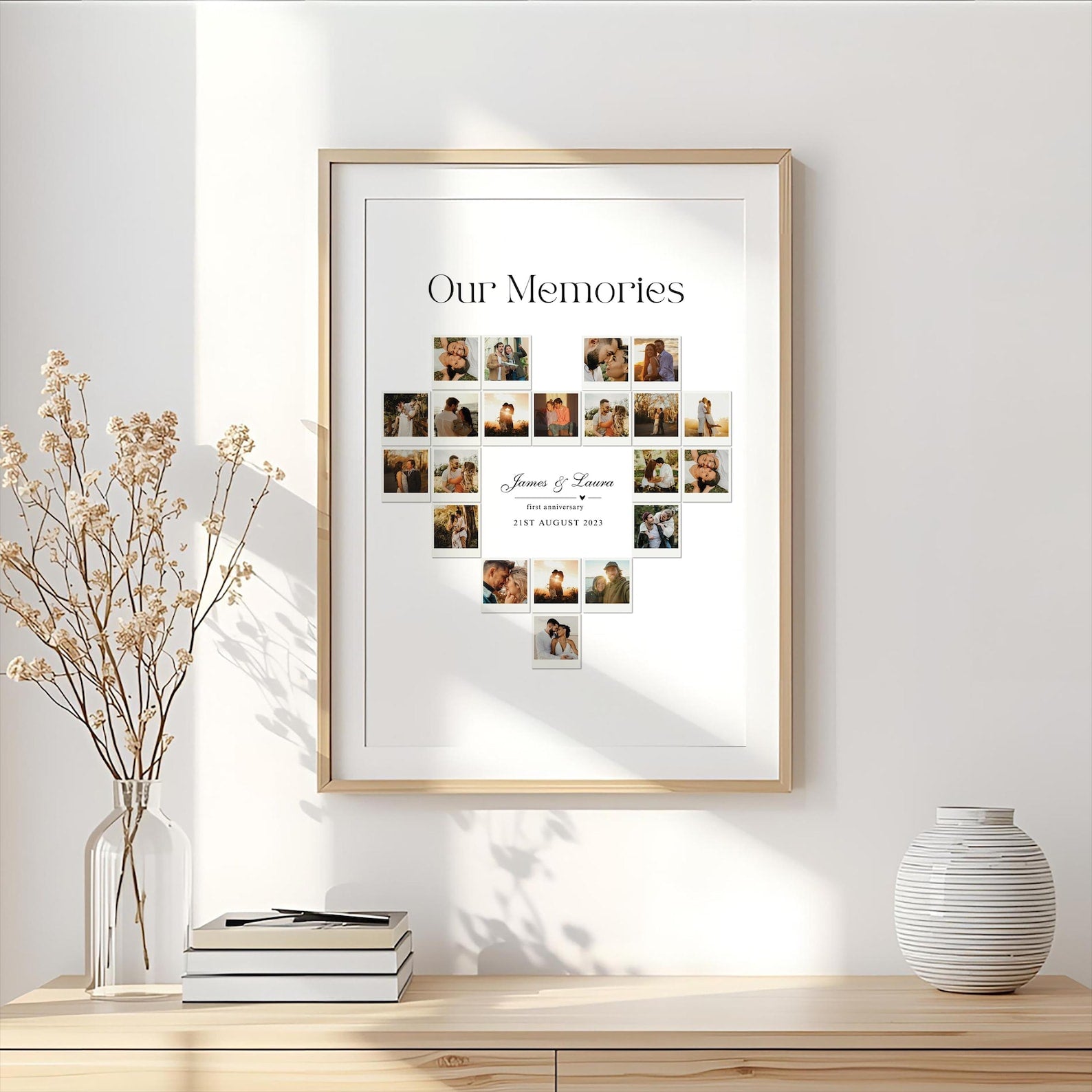 Personalised Anniversary Print, Custom Heart Photo Collage, First Anniversary Gift, Polaroid Wall Print, Memorable Gift, One Year Gift
